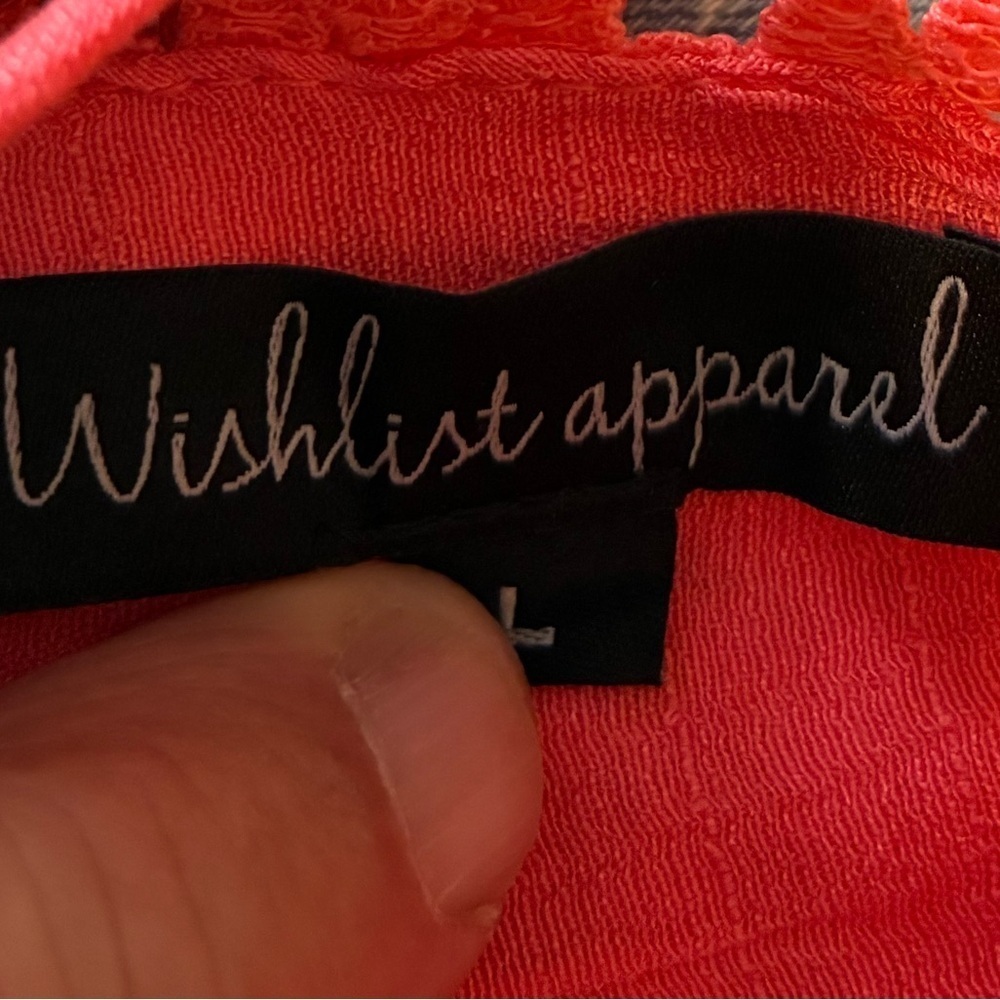 Wishlist Apparel Lace Insert Coral Dress size Large NEW Bohemian Ruffle V Neck - Picture 8 of 10